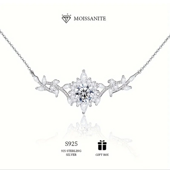 GRA Certified 1 CT. Sterling Silver Moissanite Festoon Necklace